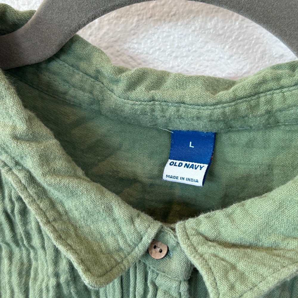 Old Navy Womens Large Green Double Gauze Cotton Button Down Shirt Boxy Fit - Picture 4 of 6